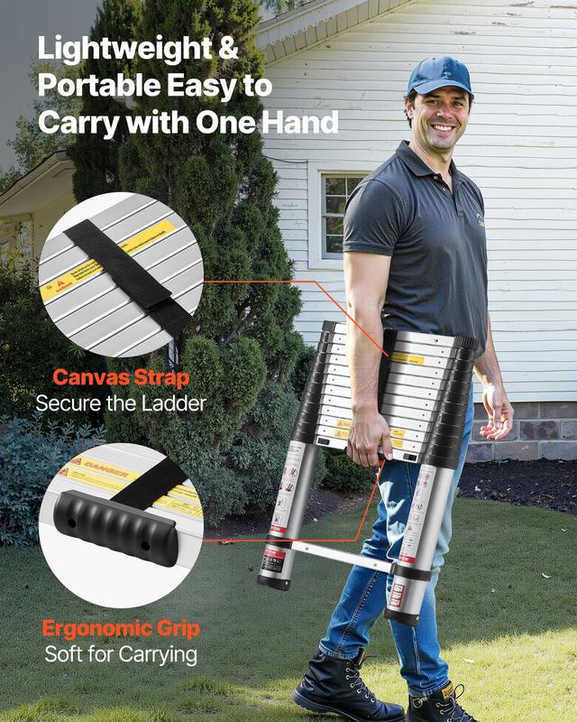 Lightweight Telescopic Folding Ladder – One-Button Retractable, 330 lbs Capacity, Non-Slip Design for Home & Outdoor Use