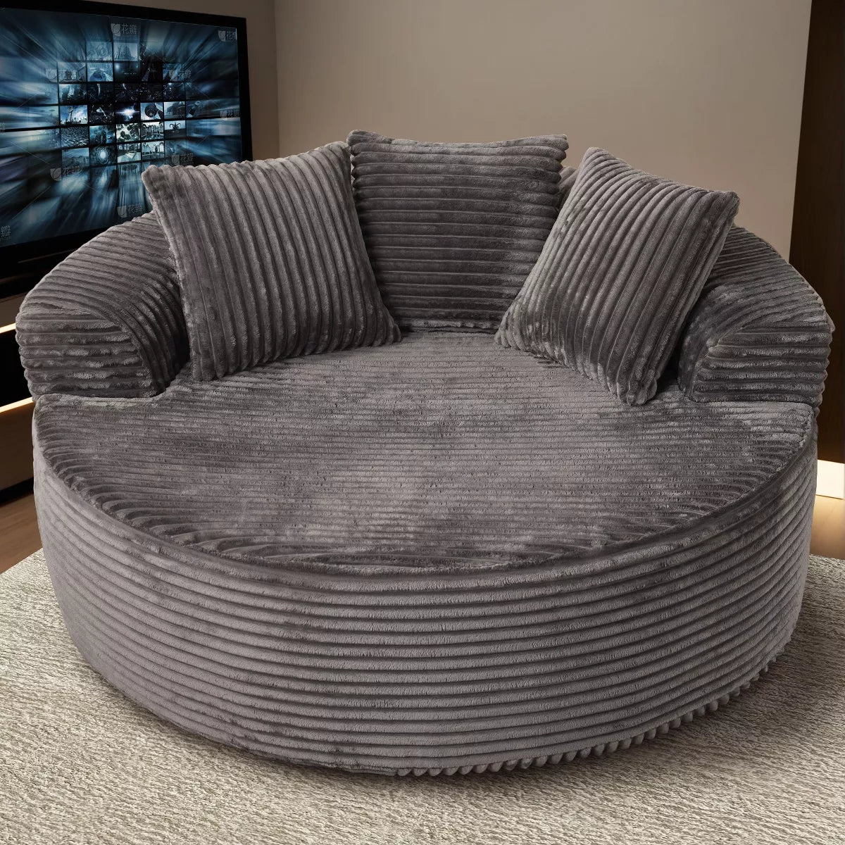 Plush Round Sofa for Living Room, Soft Polyester Fabric with Spring & Sponge, Cozy Living Room Furniture 58.26" Circular Cozy Chair in