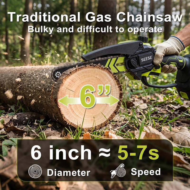 Portable Cordless Electric Chainsaw for Wood Cutting, Pruning, Gardening & Camping
