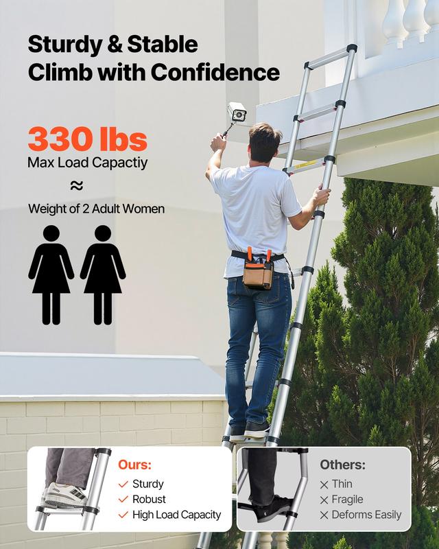 Lightweight Telescopic Folding Ladder – One-Button Retractable, 330 lbs Capacity, Non-Slip Design for Home & Outdoor Use