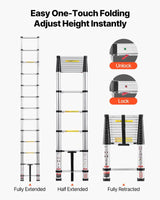 Lightweight Telescopic Folding Ladder – One-Button Retractable, 330 lbs Capacity, Non-Slip Design for Home & Outdoor Use