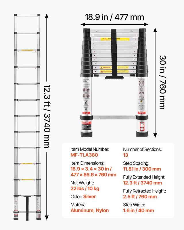 Lightweight Telescopic Folding Ladder – One-Button Retractable, 330 lbs Capacity, Non-Slip Design for Home & Outdoor Use
