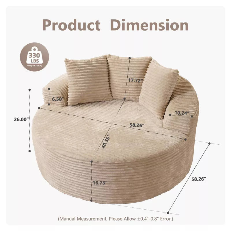 Plush Round Sofa for Living Room, Soft Polyester Fabric with Spring & Sponge, Cozy Living Room Furniture 58.26" Circular Cozy Chair in