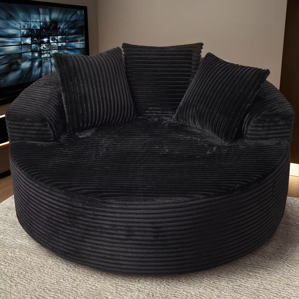 Plush Round Sofa for Living Room, Soft Polyester Fabric with Spring & Sponge, Cozy Living Room Furniture 58.26" Circular Cozy Chair in