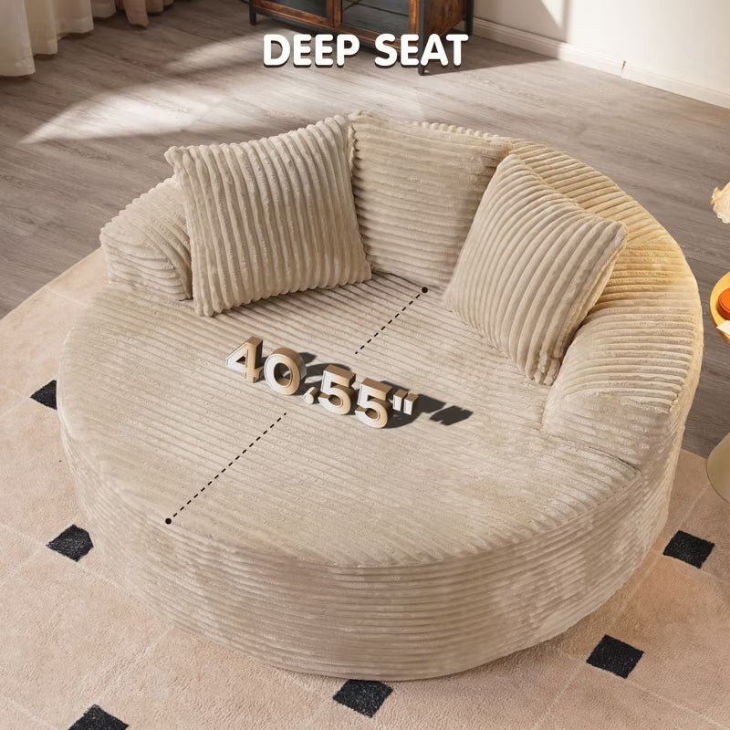 Plush Round Sofa for Living Room, Soft Polyester Fabric with Spring & Sponge, Cozy Living Room Furniture 58.26" Circular Cozy Chair in