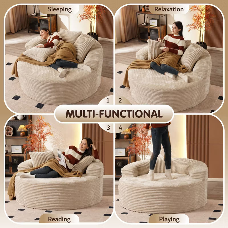 Plush Round Sofa for Living Room, Soft Polyester Fabric with Spring & Sponge, Cozy Living Room Furniture 58.26" Circular Cozy Chair in