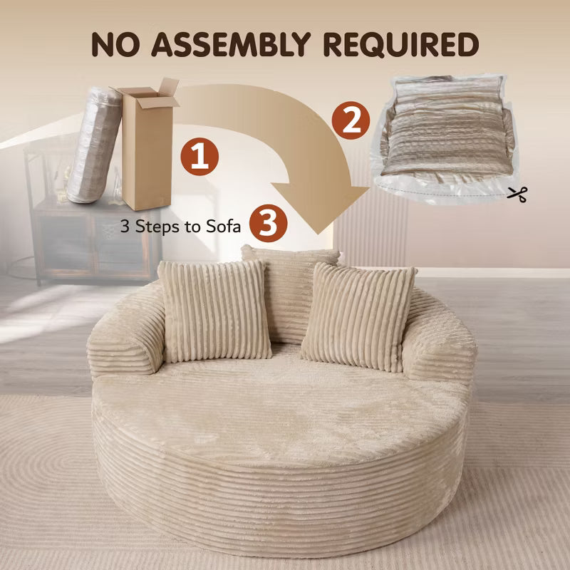 Plush Round Sofa for Living Room, Soft Polyester Fabric with Spring & Sponge, Cozy Living Room Furniture 58.26" Circular Cozy Chair in
