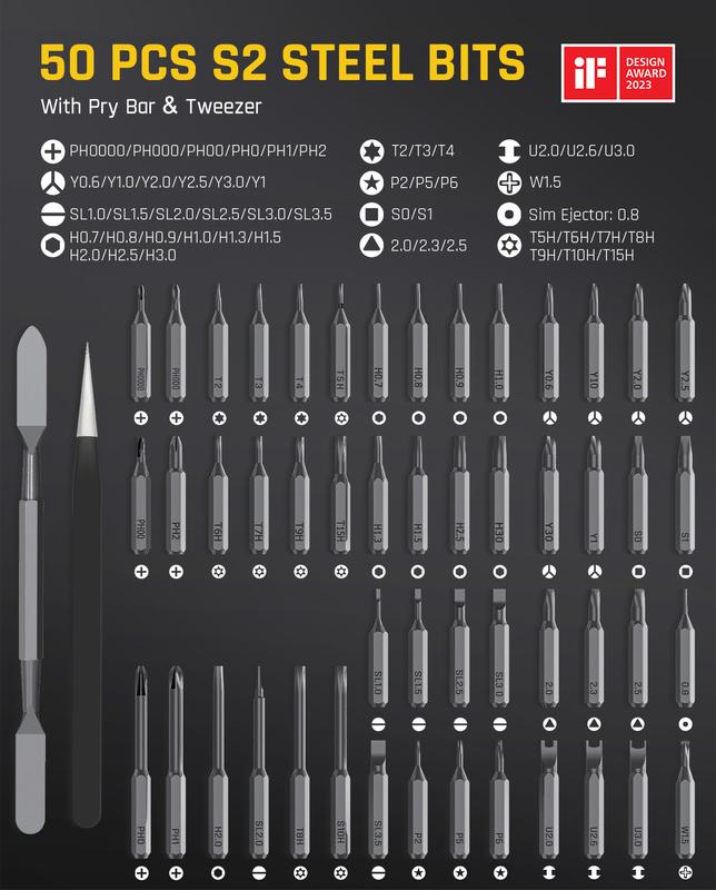 Mini Electric Screwdriver Set, 50-in-1 Magnetic Bits, Cordless Precision Repair Tool